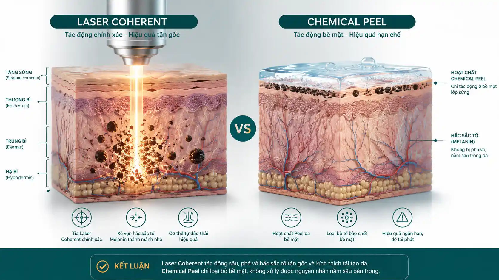 So sánh hiệu quả Laser và Peel da trị thâm