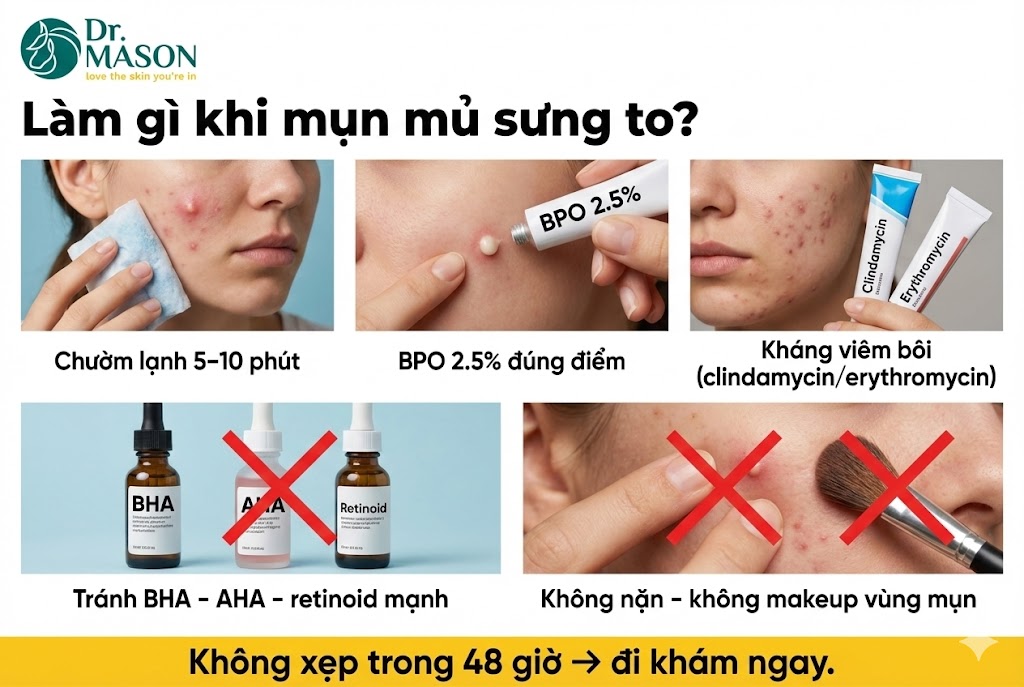 làm gì khi mụn mủ sưng to