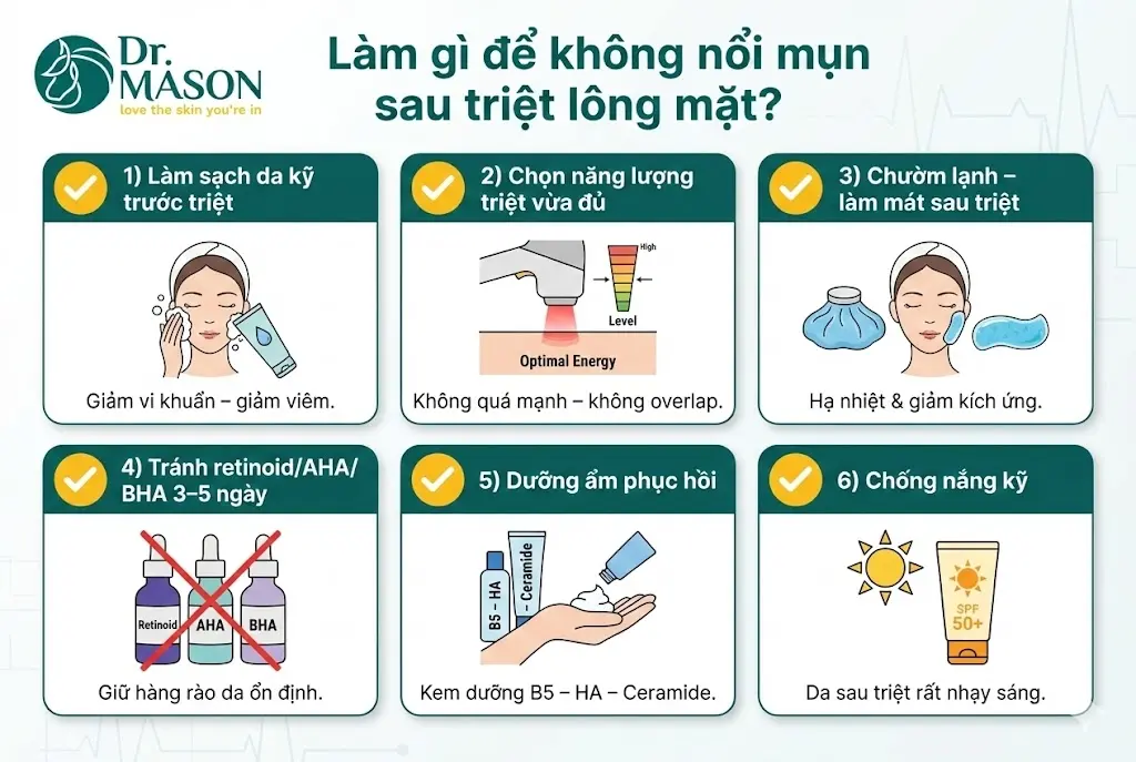 làm sao hạn chế nổi mụn sau khi triệt lông mặt