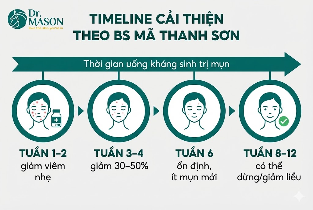 thời gian uống kháng sinh trị mụn