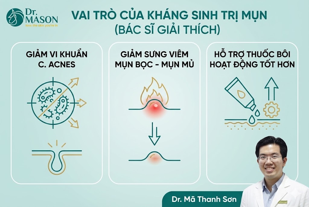 vai trò của thuốc kháng sinh trị mụn