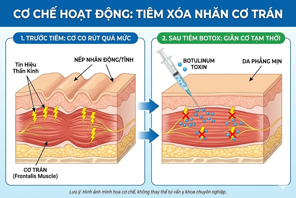 cơ chế hoạt động xóa nhăn trán