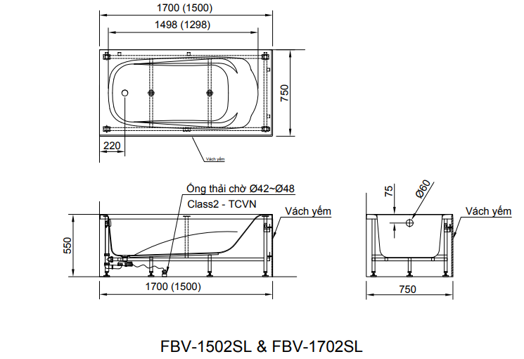 Bồn tắm inax chân yếm FBV-1702SL