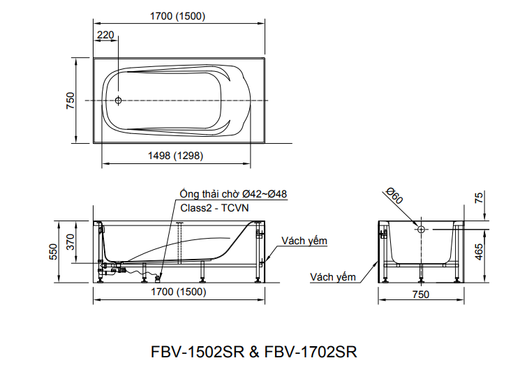 Bồn tắm inax chân yếm FBV-1702SR