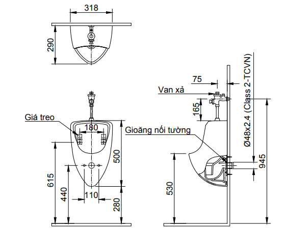 Bệ tiểu nam inax U-440V