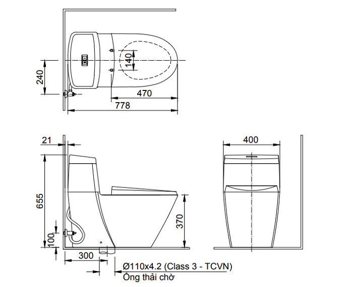 Bồn cầu inax 1 khối AC-909VRN