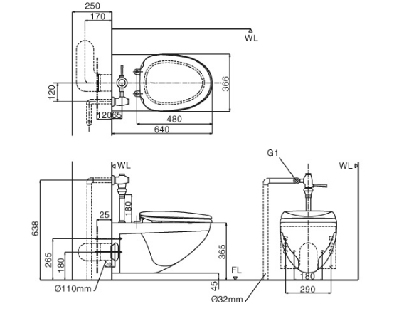 Bồn cầu inax treo tường C-22PV