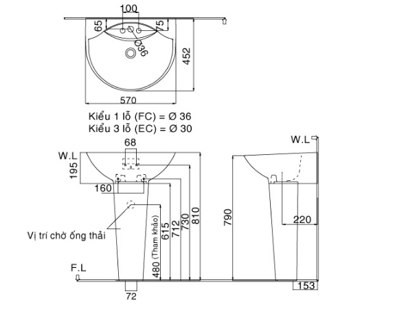 Lavabo inax treo tường L-288V&L-288VD