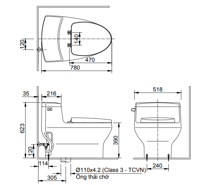Bồn càu inax 1 khối AC-4005VN
