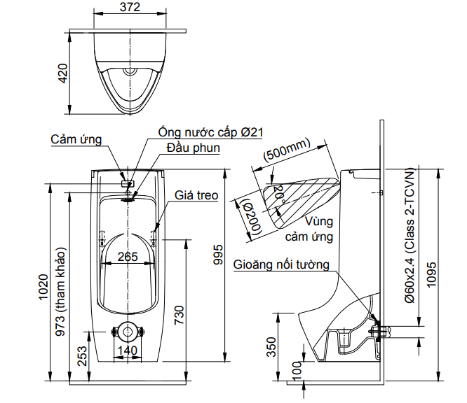 Bệ tiểu nam inax AWU-500V
