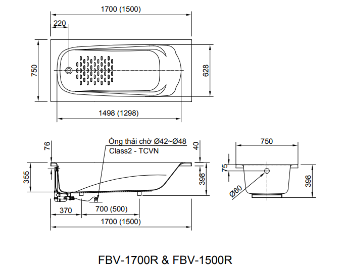 Bồn tắm inax ocean FBV-1500R