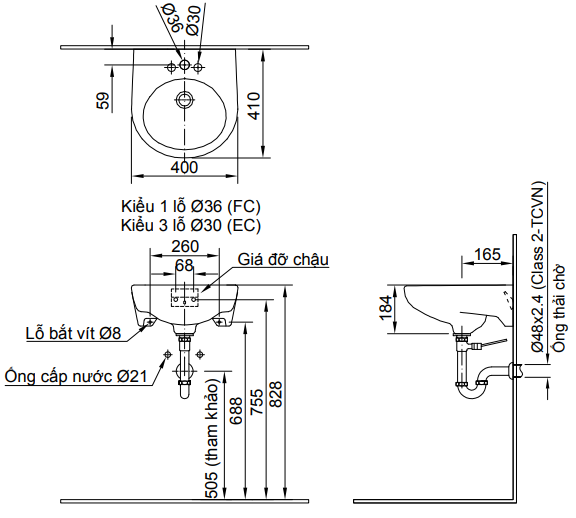 Lavabo inax treo tường L-282V