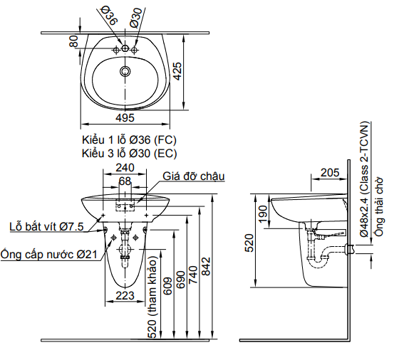 Lavabo inax treo tường L-284V&L-284VC