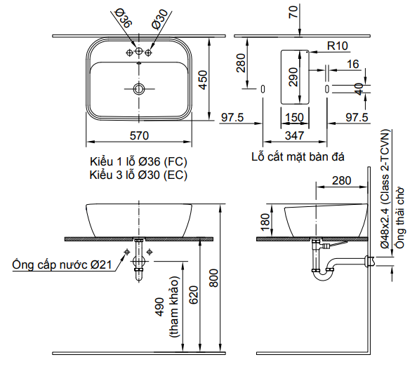 Lavabo inax đặt bàn L-296V