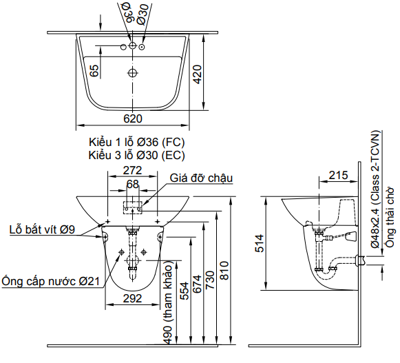 Lavabo inax treo tường L-297V&L-297VC