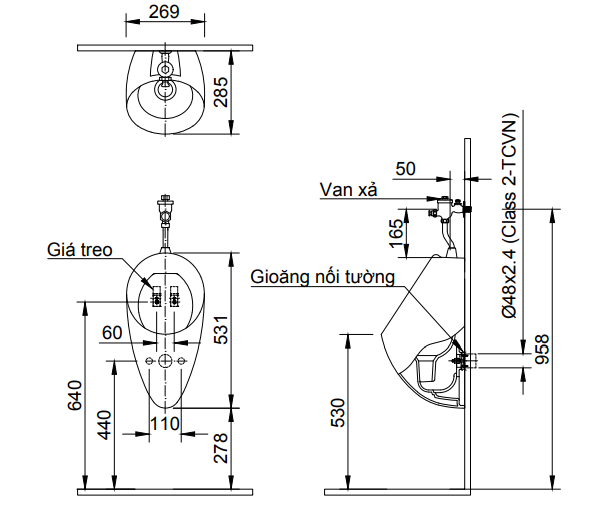 Bệ tiểu nam inax U-117V