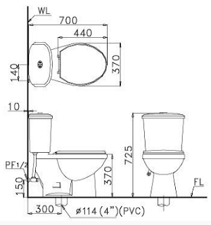 Bồn cầu hai khối-hai chế độ-CD1338