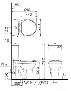 Bồn cầu hai khối-hai chế độ xả Caesar-CT1325