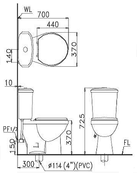 Bồn cầu hai khối-một chế độ xả Caesar-CT1338