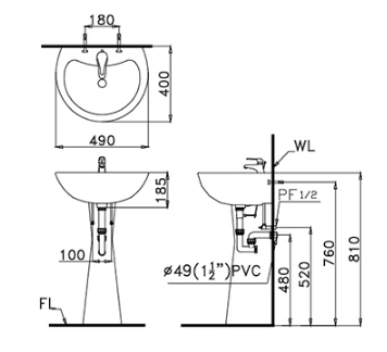Lavabo chân đứng Caesar L2150+P2440