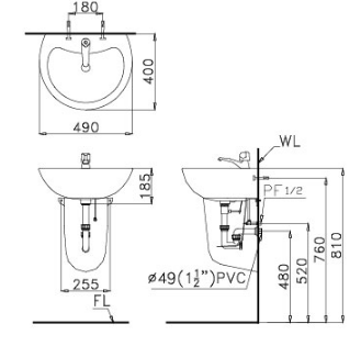 Lavabo treo tường L2150+P2441