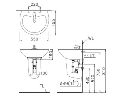 Lavabo treo tường Caesar L2155+P2441