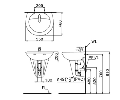 Lavabo treo tường Caesar L2202+P2436