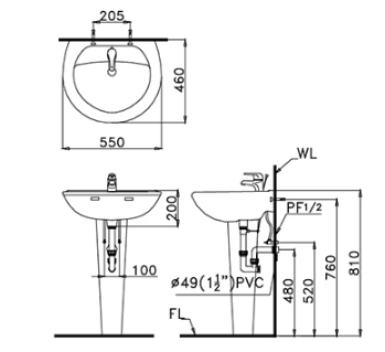 Lavabo chân đứng Caesar L2220+P2437