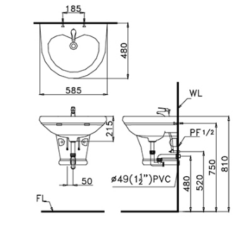 Lavabo treo tường Caesar L2230+P2441