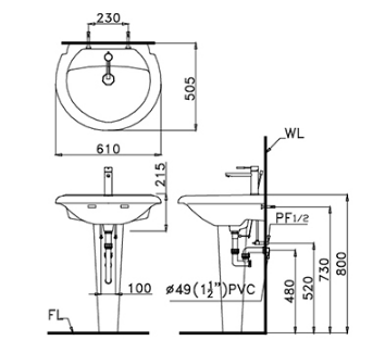 Lavabo chân đứng Caesar L2360+P2437