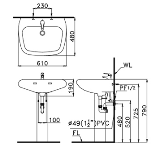 Lavabo chân đứng Caesar L2560+P2438