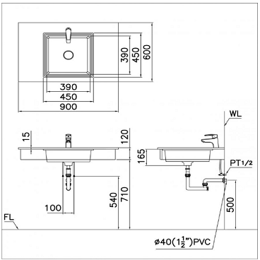 Lavabo âm bàn Caesar LF5128 trụ xả nắp sứ