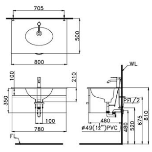 Lavabo liền bàn Caesar LF5026