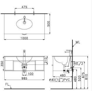 Lavabo liền bàn Caesar LF5028