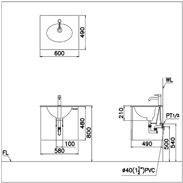 Lavabo âm bàn Caesar LF5118 trụ xả nắp sứ