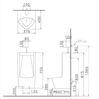 Bệ tiểu nam-treo tường U0282