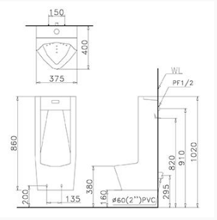 Bệ tiểu nam-treo tường UA0283/A640