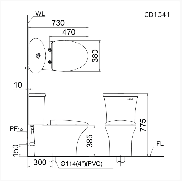 Bồn cầu hai khối-hai chế độ xả Caesar-CD1331
