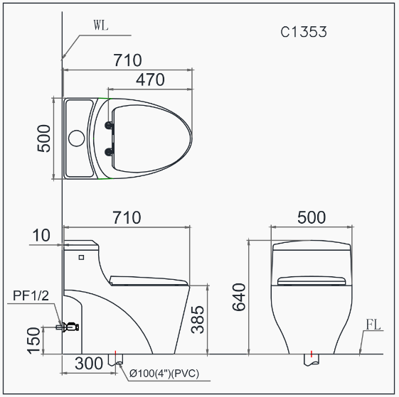 Bồn cầu một khối-hai chế độ xả Caesar-CD1356