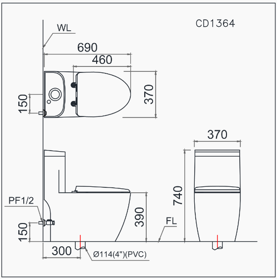 Bồn cầu một khối-hai chế độ xả Caesar-CD1356