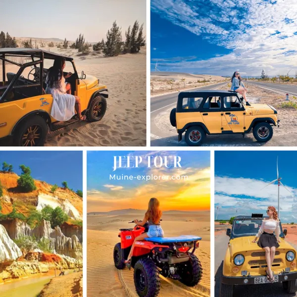 Sunrise Jeep Tour Mui Ne Red/ White Sand Dunes-Fairy Stream-Fishing Village-Legendary Corner-Wind Turbine 1-4Pax