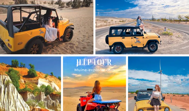 Sunset Jeep Tour Mui Ne Red/ White Sand Dunes-Fairy Stream-Fishing Village-Legendary Corner-Wind Turbine 1-4Pax