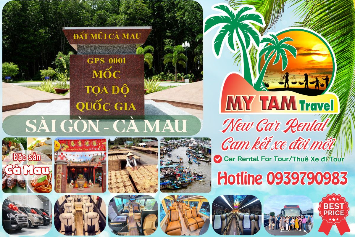 Car rental to Ca Mau Cape 4-7-16-29-45c Limousine 9-11-15-18-28c