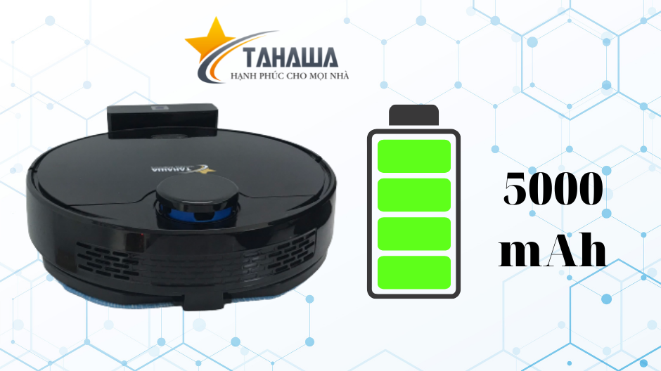 Dung lượng pin lớn 5000Mah trên robot hút bụi lau nhà Tahawa Nhật Bản TH-06Plus Dung lượng pin lớn 5000Mah trên robot hút bụi lau nhà Tahawa Nhật Bản TH-06Plus