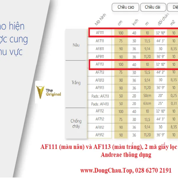 AF113 (Màu Trắng) Giấy lọc bụi sơn khô Andreae 2 lớp