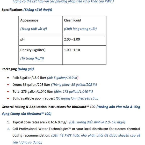 Chống vi sinh cho màng RO BioGuard 100