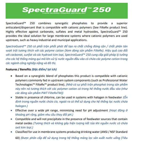 Hóa chất SpectraGuard 250 PWT chống cáu cặn màng RO/NF/UF