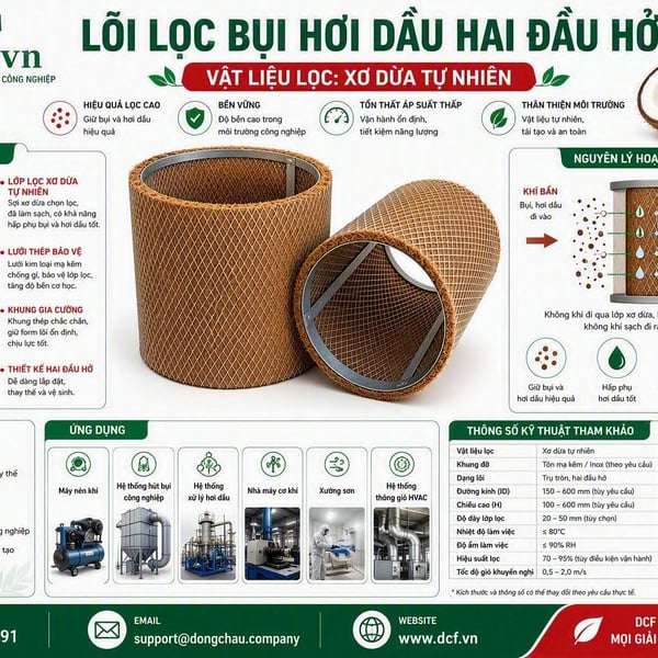 Lõi lọc bụi hơi dầu xơ dừa hai đầu hở DCF.vn