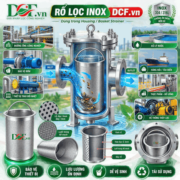 Rổ lọc inox đục lỗ 3mm dày 1mm lưới trong 40 mesh