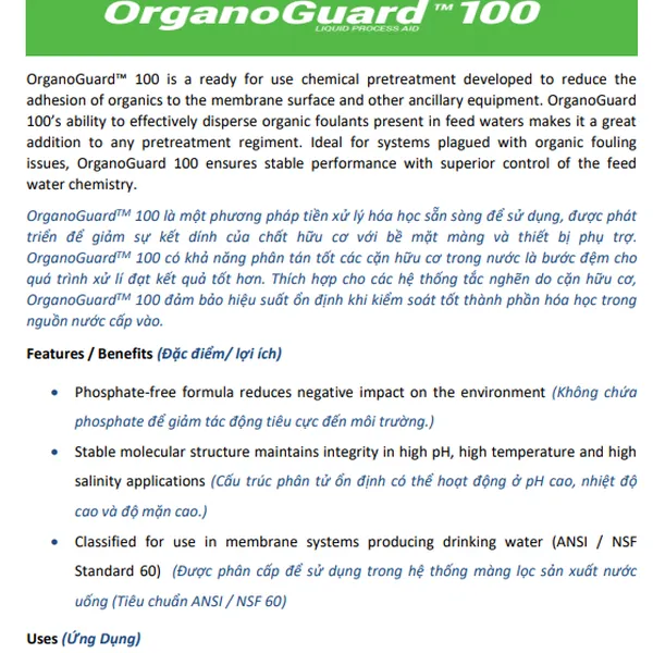Hóa chất tẩy cáu cặn hữu cơ màng RO OrganoGuar 100